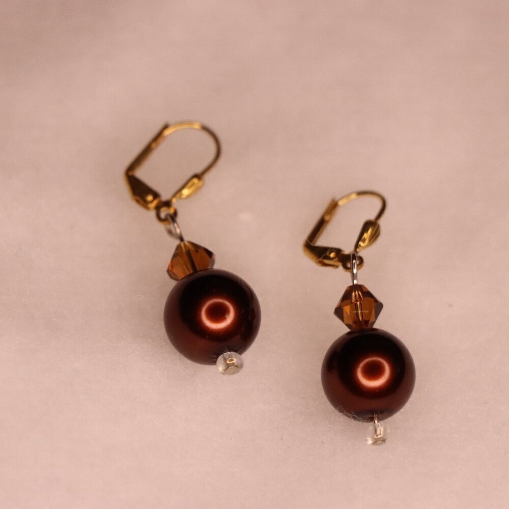 Copper chocolate round pearl style drop bead earrings